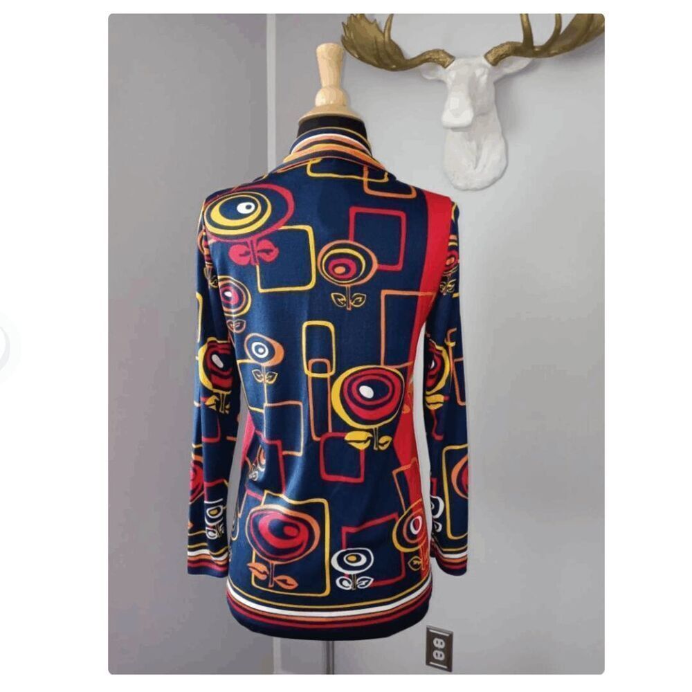 VTG 70s Psychedelic Mod Disco Shirt Geometric Print Fitted Button Up Top - Picture 12 of 13